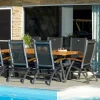 HARTMAN Sondermodell Yasmani / Primo Garten-Essgruppe, xerix/natur, Alu/Teak/Glaskeramik, 8 Klappstühle, 220/280x100cm, Teak Armlehnen