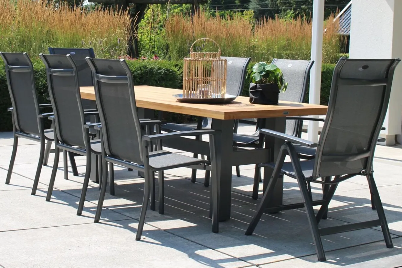 HARTMAN Sondermodell Yasmani/Alice Comfort Garten-Essgruppe, xerix, Alu/Teakholz, 240x100cm, 6 Stapel-, 2 Klappstühle