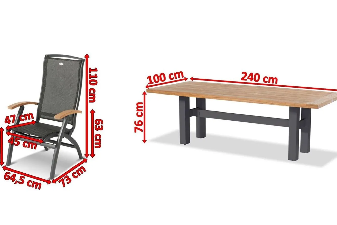HARTMAN Sondermodell Yasmani/Da Vinci Garten-Essgruppe, xerix, Alu/Teakholz, 240x100cm, 8 Klappstühle