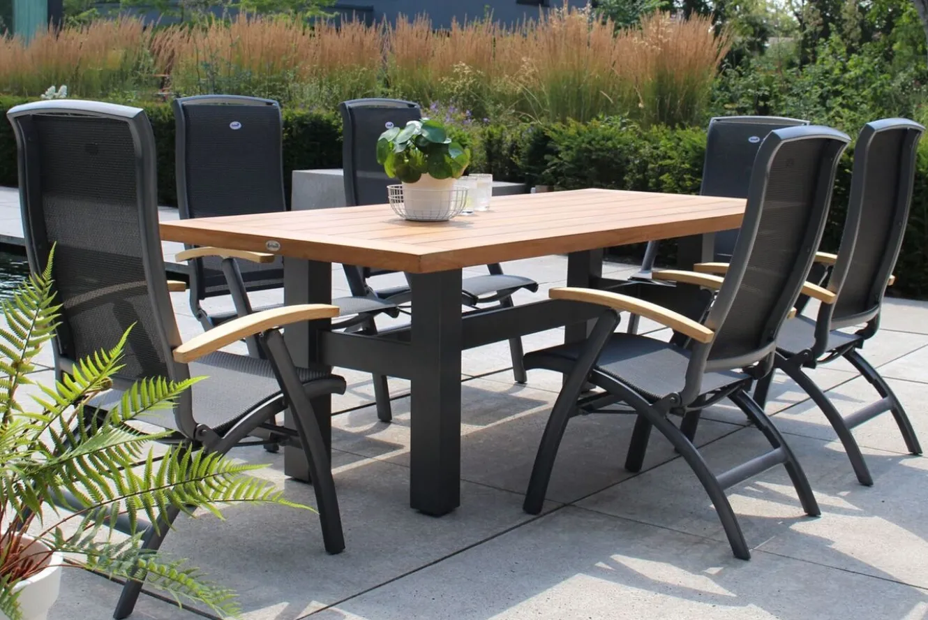 HARTMAN Sondermodell Yasmani/Da Vinci Garten-Essgruppe, xerix, Alu/Teakholz, 240x100cm, 6 Klappstühle