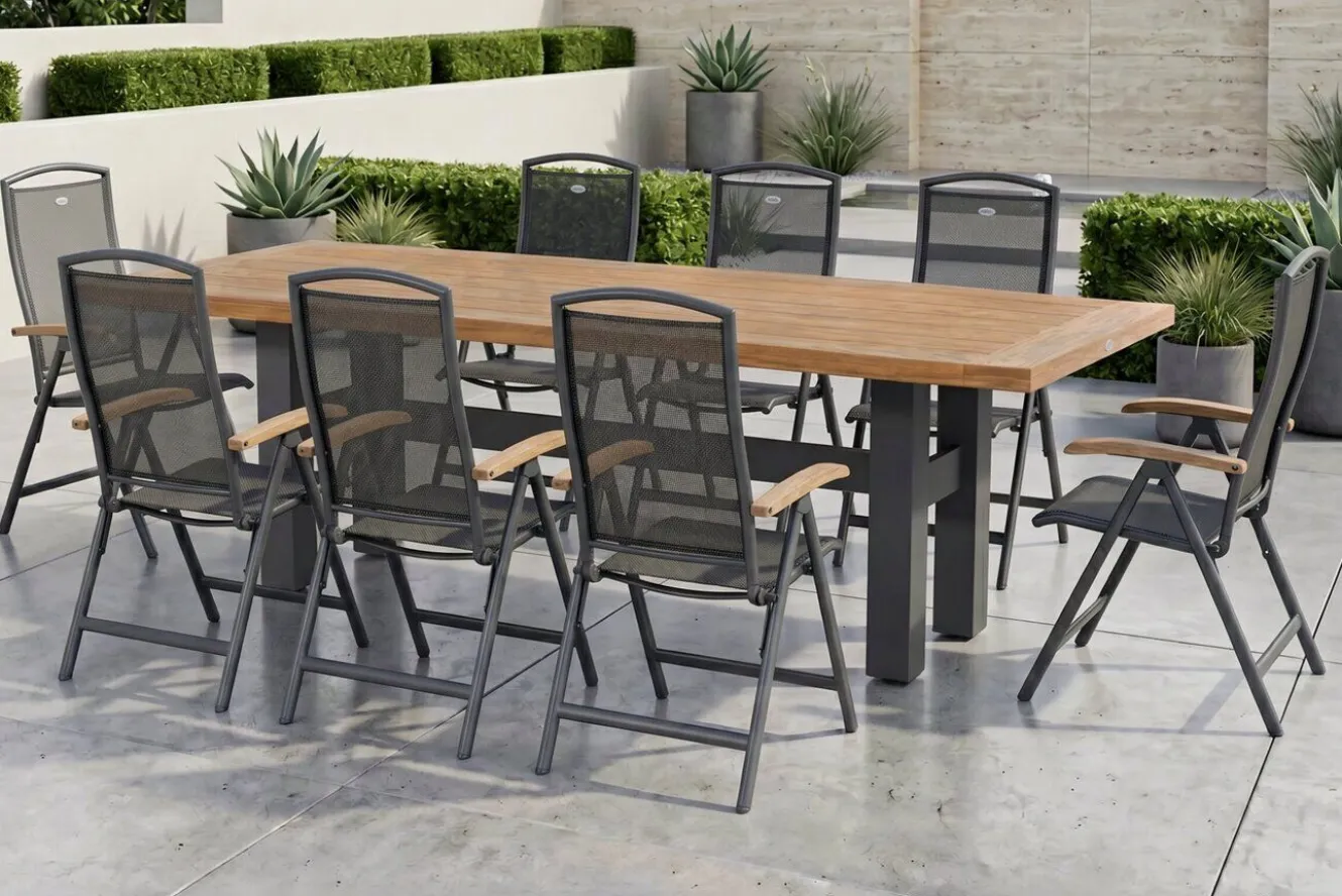 HARTMAN Sondermodell Yasmani/Raffaelo Garten-Essgruppe, xerix, Alu/Teakholz, 240x100cm, 8 Klappstühle