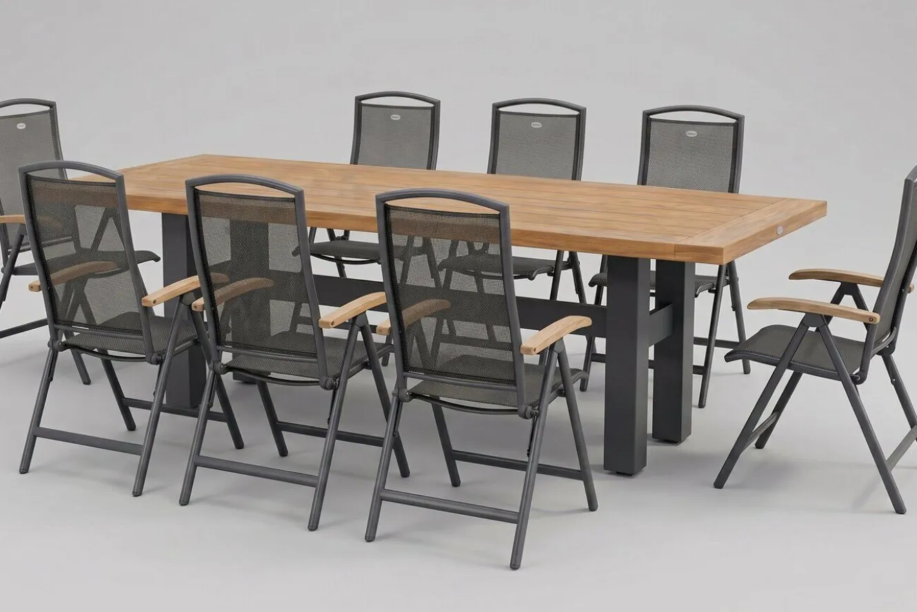 HARTMAN Sondermodell Yasmani/Raffaelo Garten-Essgruppe, xerix, Alu/Teakholz, 240x100cm, 8 Klappstühle