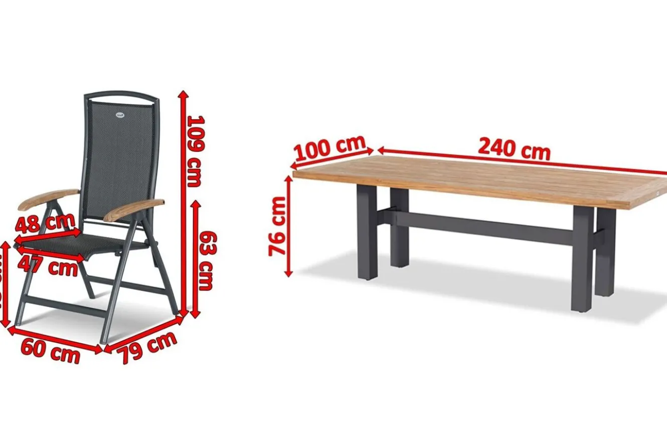 HARTMAN Sondermodell Yasmani/Raffaelo Garten-Essgruppe, xerix, Alu/Teakholz, 240x100cm, 8 Klappstühle