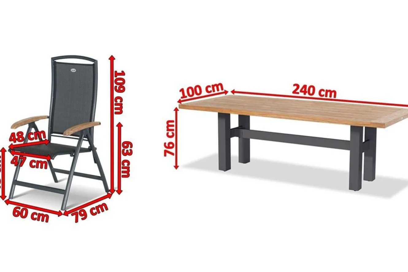 HARTMAN Sondermodell Yasmani/Raffaelo Garten-Essgruppe, xerix, Alu/Teakholz, 240x100cm, 8 Klappstühle