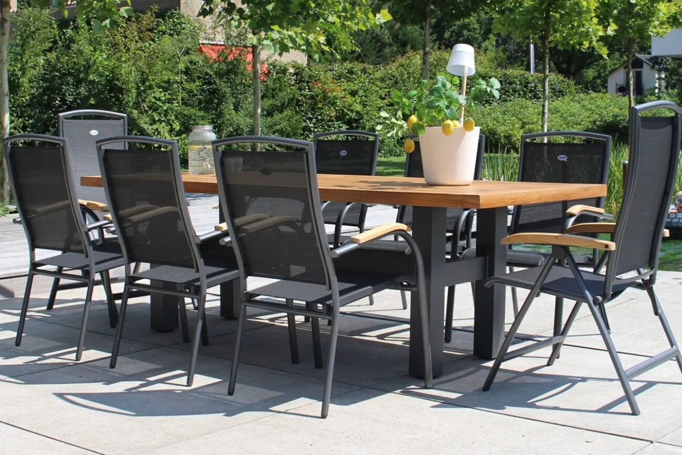 HARTMAN Sondermodell Yasmani/Raffaelo Garten-Essgruppe, xerix, Alu/Teakholz, 240x100cm, 6 Stapel-, 2 Klappstühle