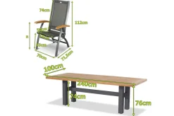 HARTMAN Sondermodell Yasmani / Primo Garten-Essgruppe, xerix/natur, Alu/Teak/Glaskeramik, 6 Klappstühle, 240x100cm, Teak Armlehnen