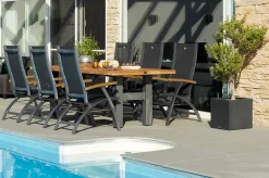 HARTMAN Sondermodell Yasmani / Primo Garten-Essgruppe, xerix/natur, Alu/Teak/Glaskeramik, 6 Klappstühle, 240x100cm, Teak Armlehnen