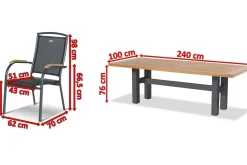 HARTMAN Sondermodell Yasmani/Raffaelo Garten-Essgruppe, xerix, Alu/Teakholz, 240x100cm, 8 Stapelsessel