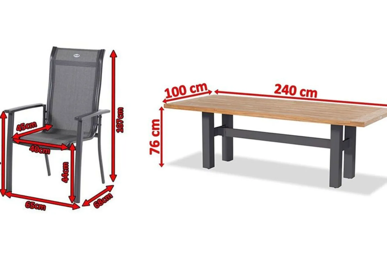 HARTMAN Sondermodell Yasmani/Alice Comfort Garten-Essgruppe, xerix, Alu/Teakholz, 240x100cm, 8 Stapelsessel