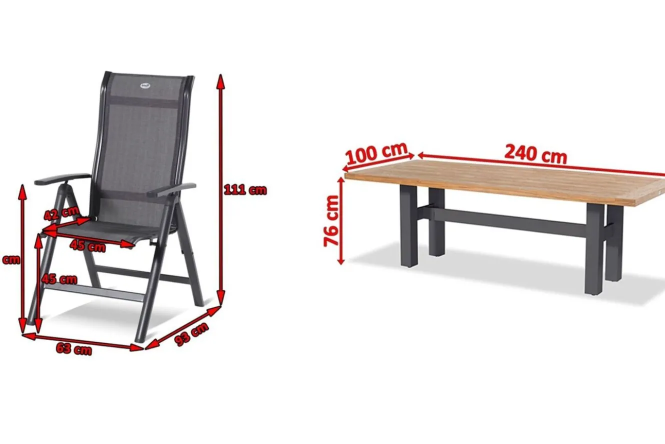 HARTMAN Sondermodell Yasmani/Alice Comfort Garten-Essgruppe, xerix, Alu/Teakholz, 240x100cm, 8 Klappstühle