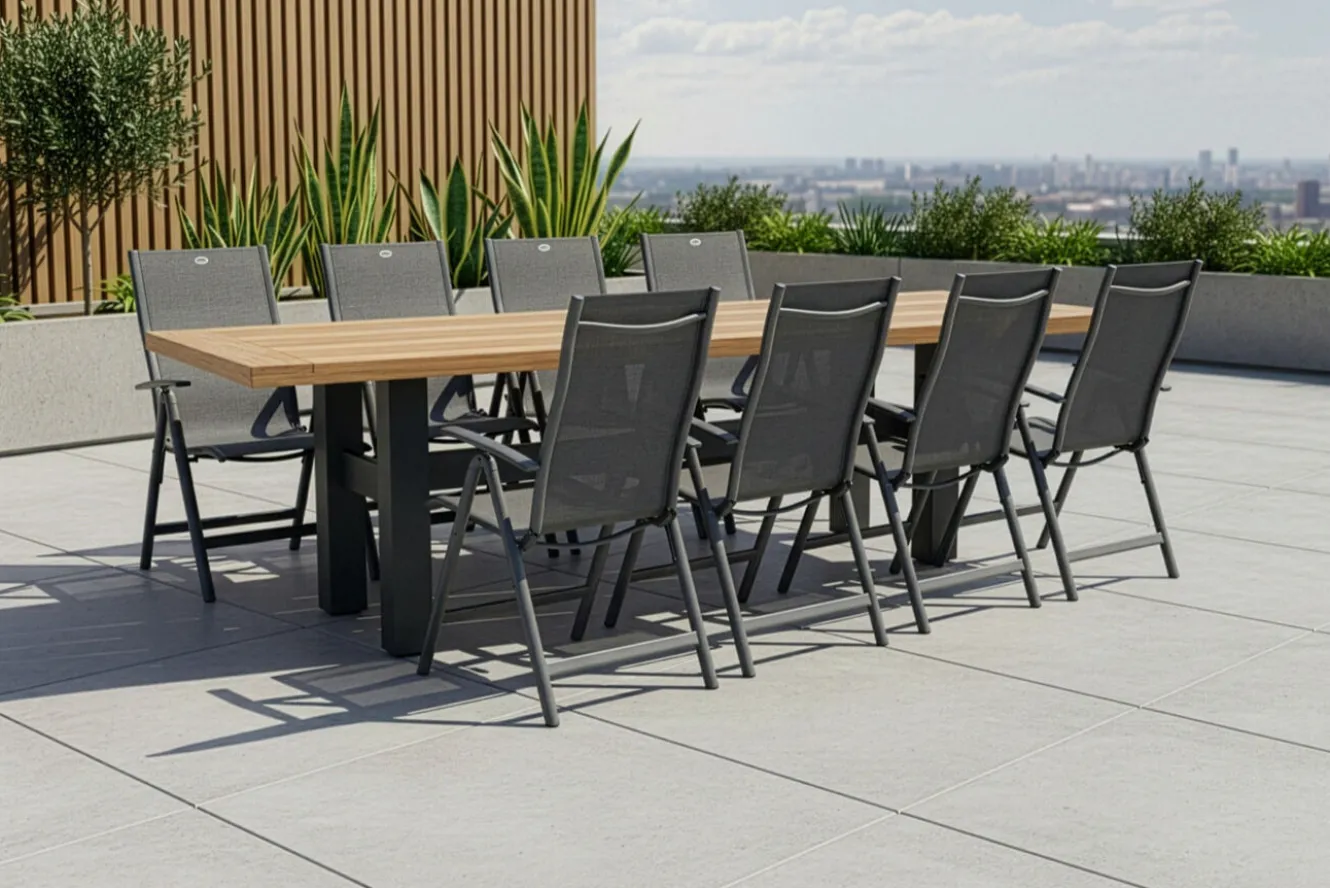 HARTMAN Sondermodell Yasmani/Alice Comfort Garten-Essgruppe, xerix, Alu/Teakholz, 240x100cm, 8 Klappstühle
