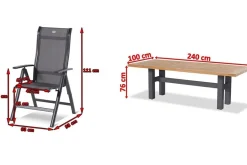 HARTMAN Sondermodell Yasmani/Alice Comfort Garten-Essgruppe, xerix, Alu/Teakholz, 240x100cm, 8 Klappstühle