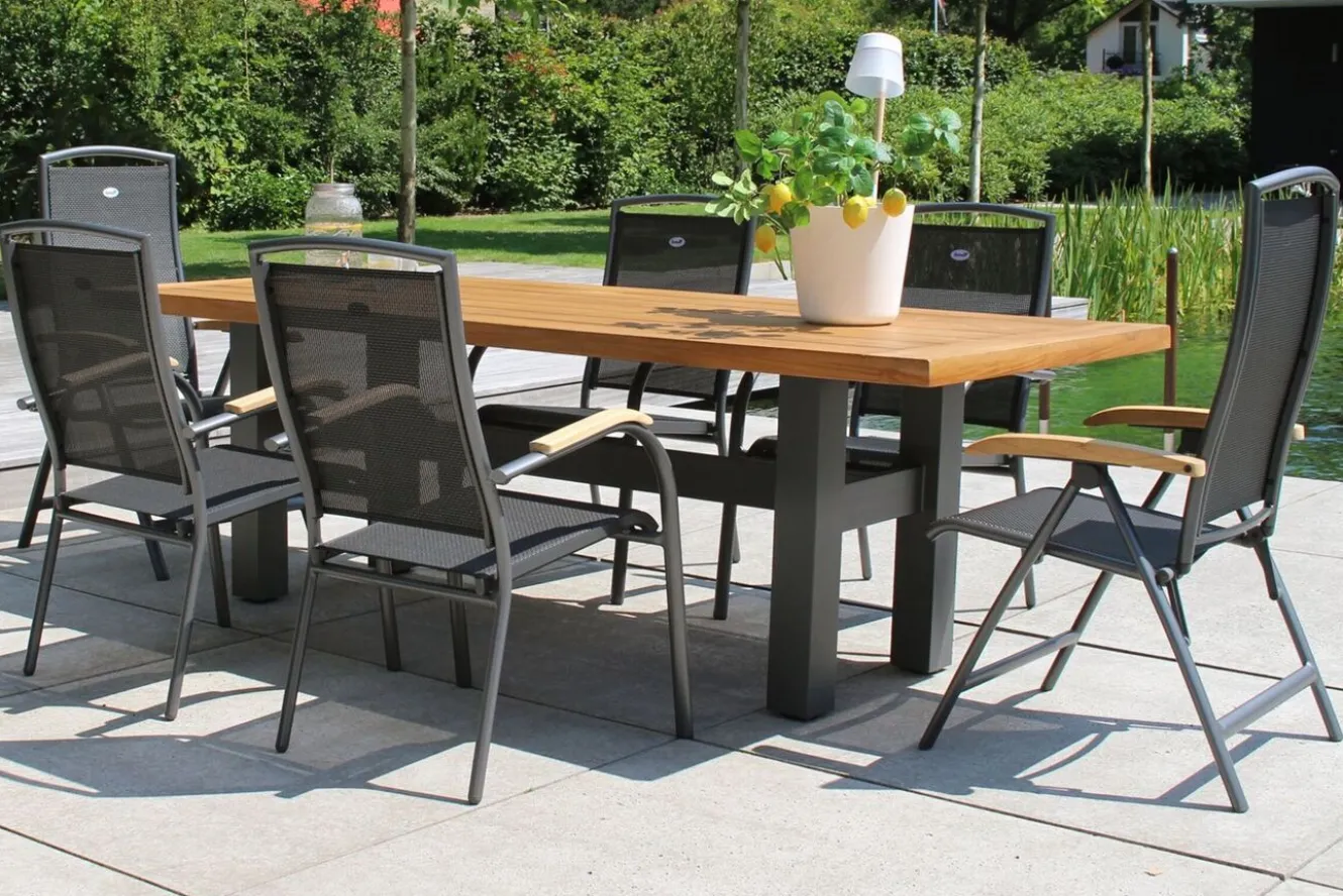 HARTMAN Sondermodell Yasmani/Raffaelo Garten-Essgruppe, xerix, Alu/Teakholz, 240x100cm, 4 Stapel-, 2 Klappstühle