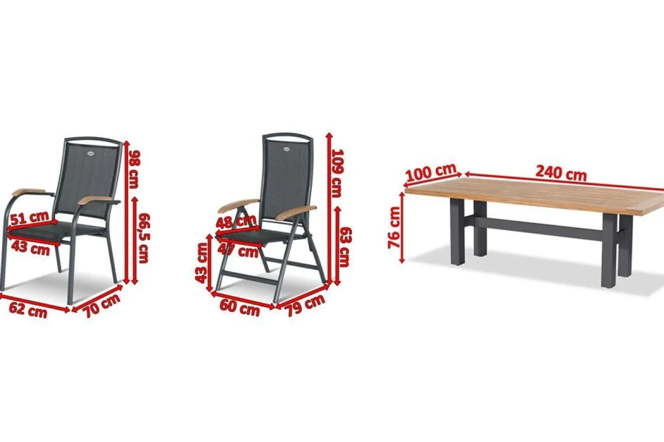 HARTMAN Sondermodell Yasmani/Raffaelo Garten-Essgruppe, xerix, Alu/Teakholz, 240x100cm, 4 Stapel-, 2 Klappstühle