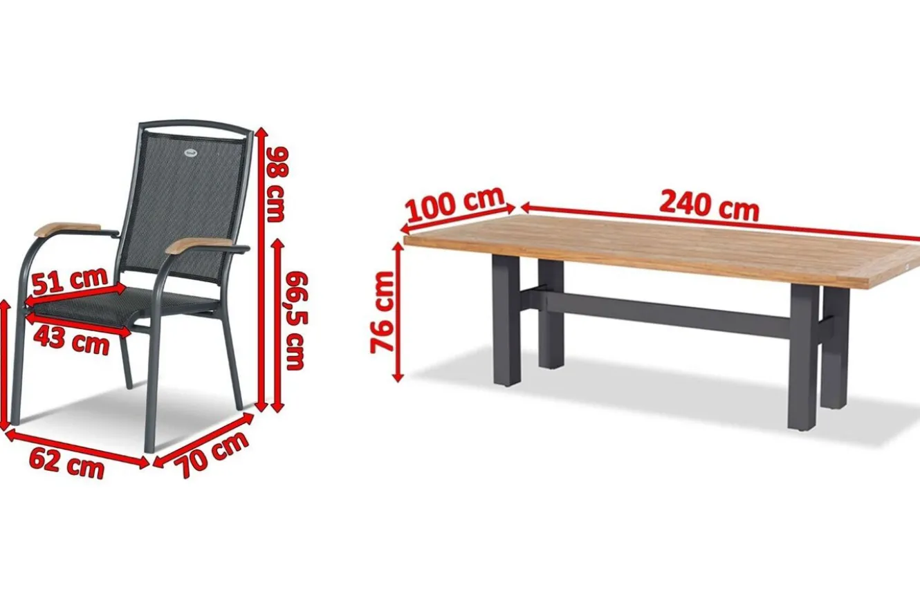 HARTMAN Sondermodell Yasmani/Raffaelo Garten-Essgruppe, xerix, Alu/Teakholz, 240x100cm, 6 Stapelsessel