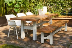 HARTMAN Sophie Yasmani Bank, Royal White / Natur Teak, 240 x 42 cm, Wetterfest, Hohe Belastbarkeit