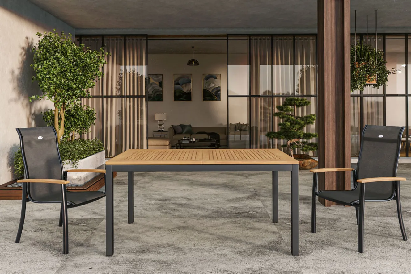 HARTMAN South Wales Ausziehtisch, xerix/natur, Alu/Teak, 150/210x90cm, mit Synchronauszug