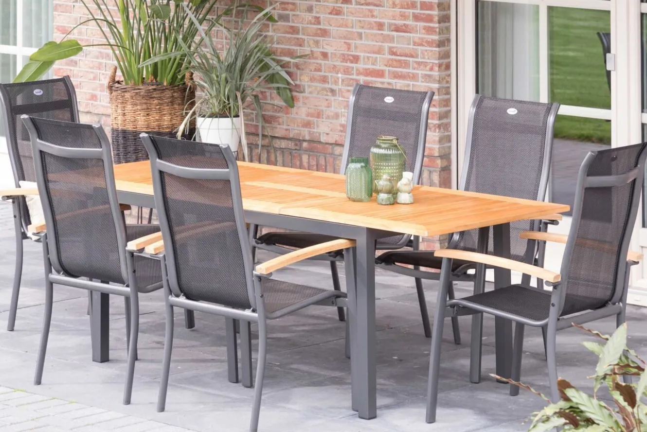 HARTMAN South Wales Ausziehtisch, xerix/natur, Alu/Teak, 150/210x90cm, mit Synchronauszug