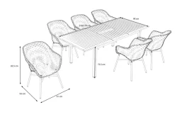HARTMAN South Wales Garten-Essgruppe, xerix/natur/schwarz/weiß, Alu/Teak/Kunststoff, Ausziehtisch 150/210 x 90 cm, inkl. 6 Sessel