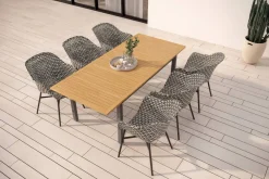 HARTMAN South Wales Garten-Essgruppe, xerix/natur/schwarz/weiß, Alu/Teak/Kunststoff, Ausziehtisch 150/210 x 90 cm, inkl. 6 Sessel
