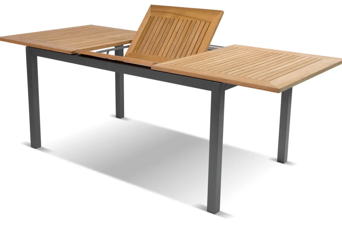 HARTMAN South Wales Garten-Essgruppe, xerix/natur/schwarz/weiß, Alu/Teak/Kunststoff, Ausziehtisch 150/210 x 90 cm, inkl. 6 Sessel