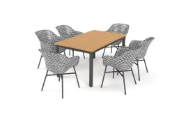 HARTMAN South Wales Garten-Essgruppe, xerix/natur/schwarz/weiß, Alu/Teak/Kunststoff, Ausziehtisch 150/210 x 90 cm, inkl. 6 Sessel