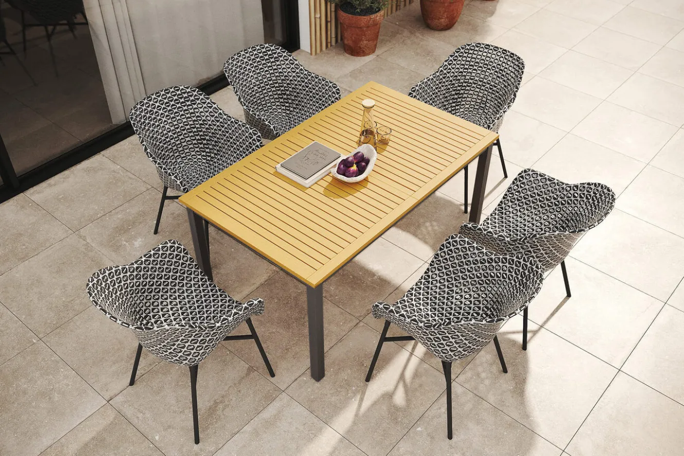 HARTMAN South Wales Garten-Essgruppe, xerix/natur/schwarz/weiß, Alu/Teak/Kunststoff, Ausziehtisch 150/210 x 90 cm, inkl. 6 Sessel
