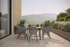 HARTMAN South Wales Garten-Essgruppe, xerix/natur/schwarz/weiß, Alu/Teak/Kunststoff, Ausziehtisch 150/210 x 90 cm, inkl. 6 Sessel