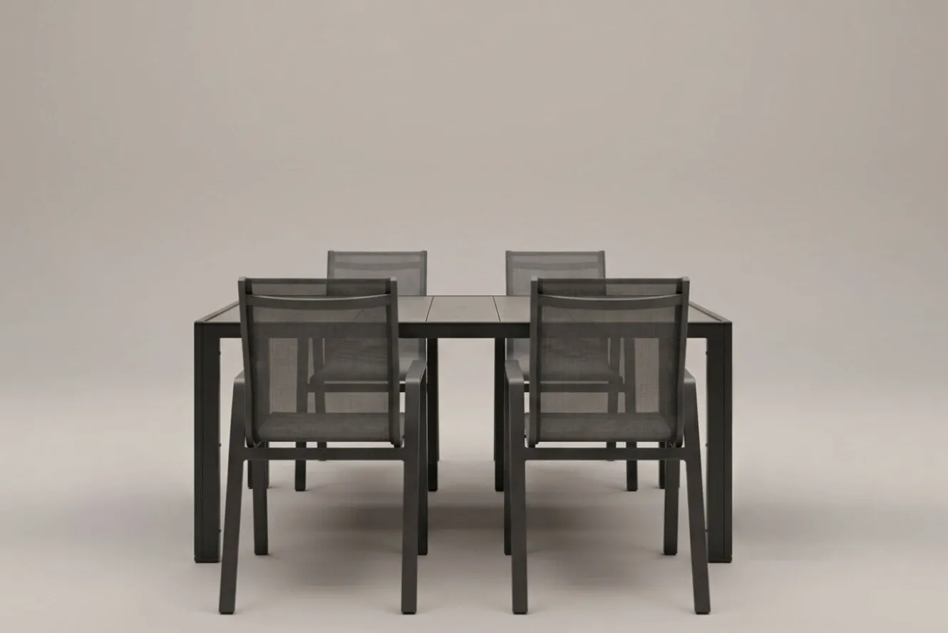 HARTMAN Tanger/Aruba Garten-Essgruppe, xerix/grey wood, Aluminium/Keramik, 168x105cm, 4 Stapelsessel