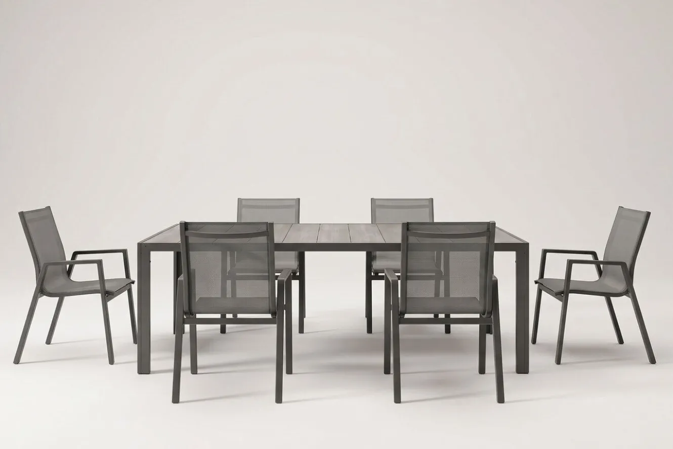 HARTMAN Tanger/Aruba Garten-Essgruppe, xerix/grey wood, Aluminium/Keramik, 228x105cm, 6 Stapelsessel