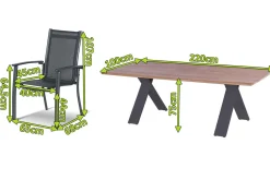 HARTMAN Xanadu / Alice Comfort Garten-Essgruppe, xerix/anthrazit, Alu/Teakholz, 8 Stapelsessel, 220x100cm