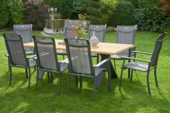 HARTMAN Xanadu / Alice Comfort Garten-Essgruppe, xerix/anthrazit, Alu/Teakholz, 8 Stapelsessel, 220x100cm