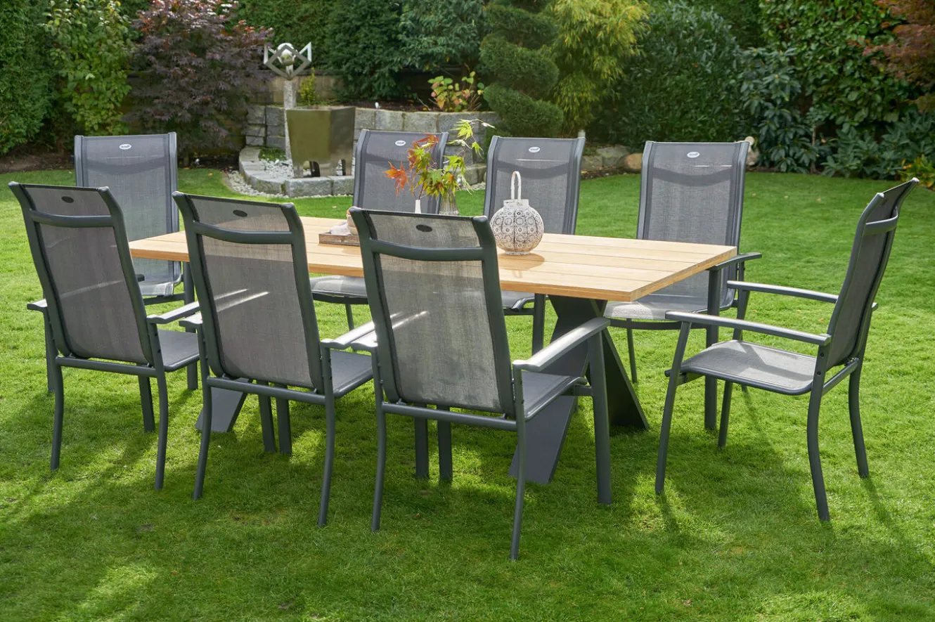 HARTMAN Xanadu / Alice Comfort Garten-Essgruppe, xerix/anthrazit, Alu/Teakholz, 8 Stapelsessel, 220x100cm