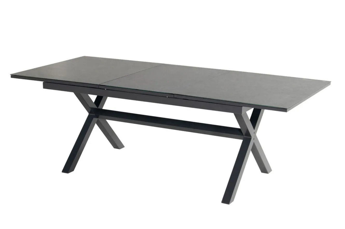 HARTMAN Xanadu / Alice Garten-Essgruppe, xerix/natur, Alu/Teak/Glaskeramik, 4x4 Textilen, 6 Klappstühle, 160/220x100cm, Teak Armlehnen