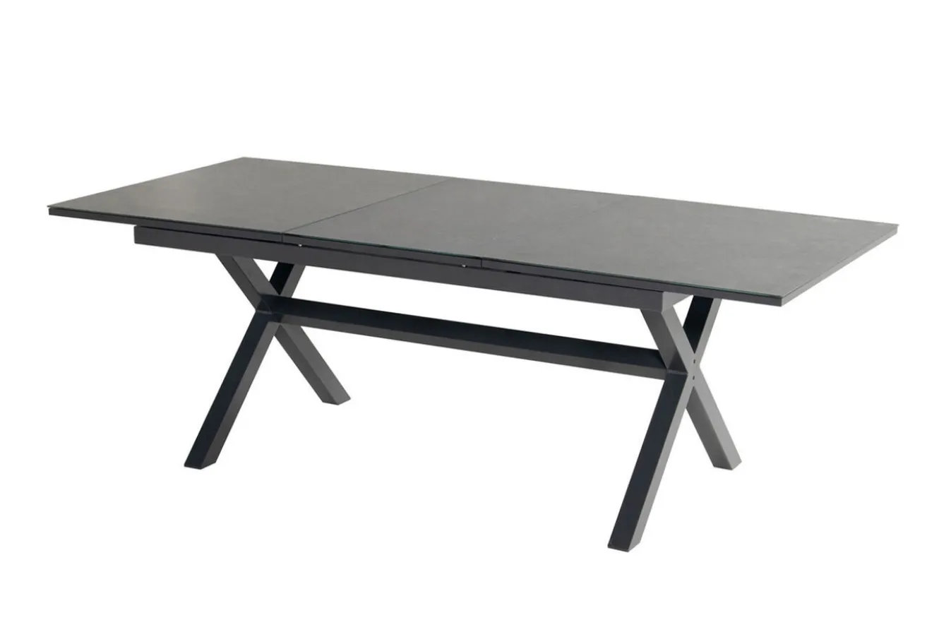 HARTMAN Xanadu / Alice Garten-Essgruppe, xerix/natur, Alu/Teak/Glaskeramik, 4x4 Textilen, 4 Dining Sessel, 160/220x100cm, Teak Armlehnen