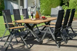 HARTMAN Xanadu / Aruba Garten-Essgruppe, xerix/anthrazit, Alu/Teakholz, 8 Klappstühle, Teakarmlehnen, 220x100cm