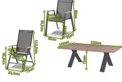 HARTMAN Xanadu / Aruba Garten-Essgruppe, xerix/anthrazit, Alu/Teakholz, 2 Stapelsessel, 6 Klappstühle, Teakarmlehnen, 220x100cm