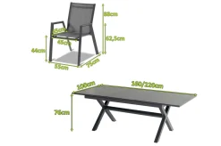 HARTMAN Xanadu / Aruba Garten-Essgruppe, xerix, Alu/Textilene/Glaskeramik, 6 Stapelsessel, 160/220x100cm