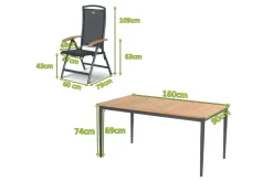 HARTMAN Xanadu / Aruba Garten-Essgruppe, xerix, Alu/Textilene/Glaskeramik, 4 Stapelsessel, 160/220x100cm
