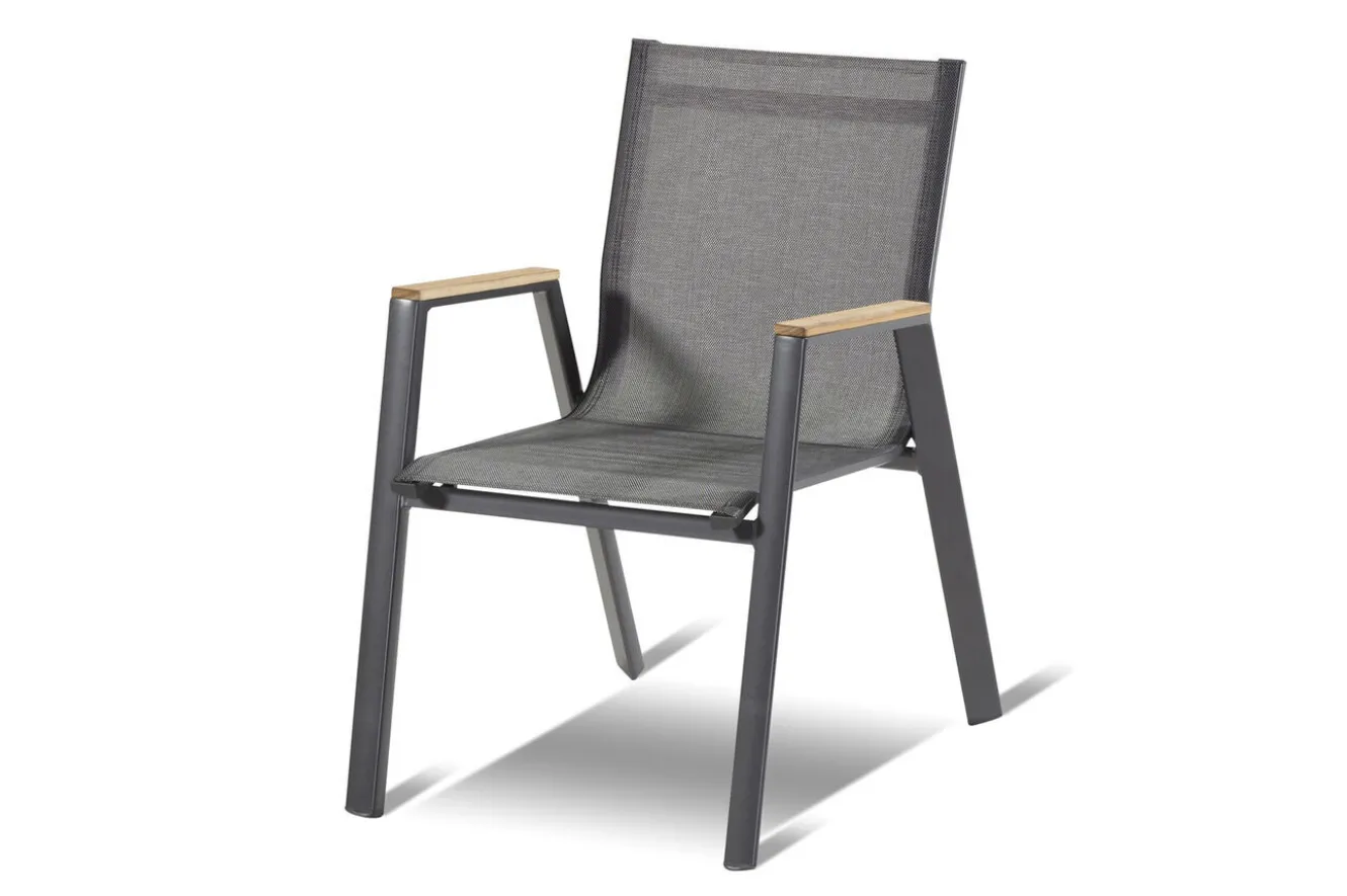 HARTMAN Xanadu / Aruba Garten-Essgruppe, xerix/natur, Alu/Teak/Glaskeramik, 4 Dining Sessel, 160/220x100cm, Teak Armlehnen