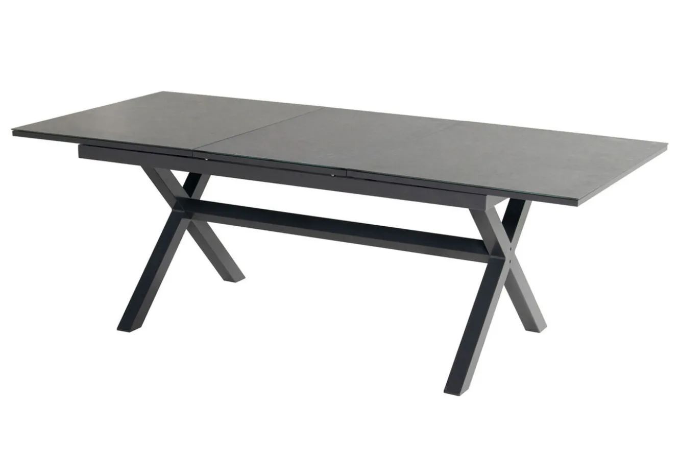 HARTMAN Xanadu / Aruba Garten-Essgruppe, xerix/natur, Alu/Teak/Glaskeramik, 4 Dining Sessel, 160/220x100cm, Teak Armlehnen