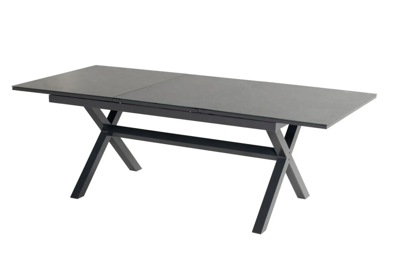HARTMAN Xanadu / Aruba Garten-Essgruppe, xerix/natur, Alu/Teak/Glaskeramik, 2 Dining Sessel, 4 Klappstühle, 160/220x100cm, Teak Armlehnen