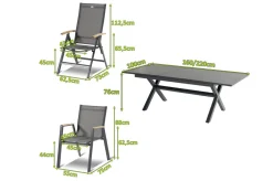 HARTMAN Xanadu / Aruba Garten-Essgruppe, xerix/natur, Alu/Teak/Glaskeramik, 2 Dining Sessel, 4 Klappstühle, 160/220x100cm, Teak Armlehnen