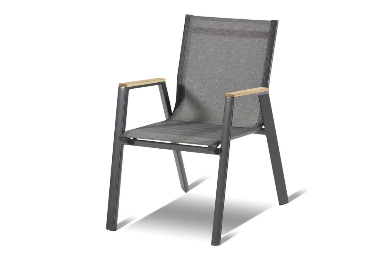 HARTMAN Xanadu / Aruba Garten-Essgruppe, xerix/natur, Alu/Teak/Glaskeramik, 2 Dining Sessel, 4 Klappstühle, 160/220x100cm, Teak Armlehnen