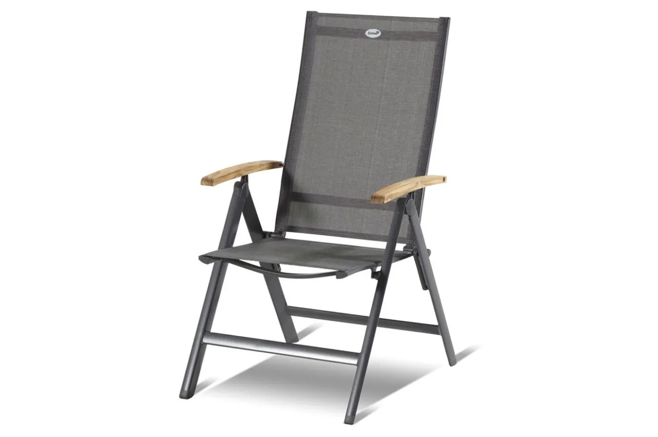 HARTMAN Xanadu / Aruba Garten-Essgruppe, xerix/natur, Alu/Teak/Glaskeramik, 4 Dining Sessel, 2 Klappstühle, 160/220x100cm, Teak Armlehnen