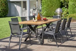 HARTMAN Xanadu / Aruba Garten-Essgruppe, xerix/anthrazit, Alu/Teakholz, 8 Stapelsessel, 220x100cm
