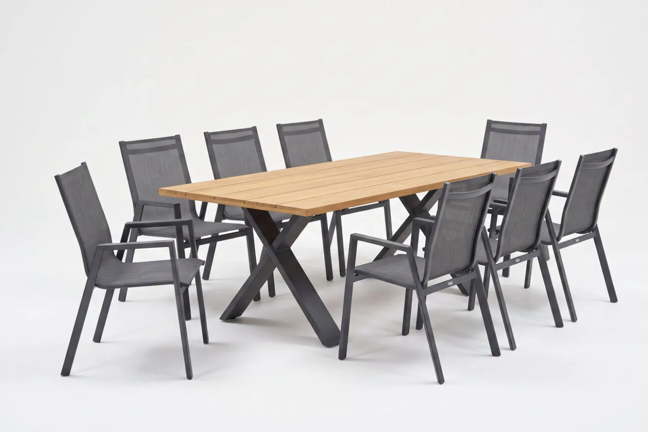 HARTMAN Xanadu / Aruba Garten-Essgruppe, xerix/anthrazit, Alu/Teakholz, 8 Stapelsessel, 220x100cm