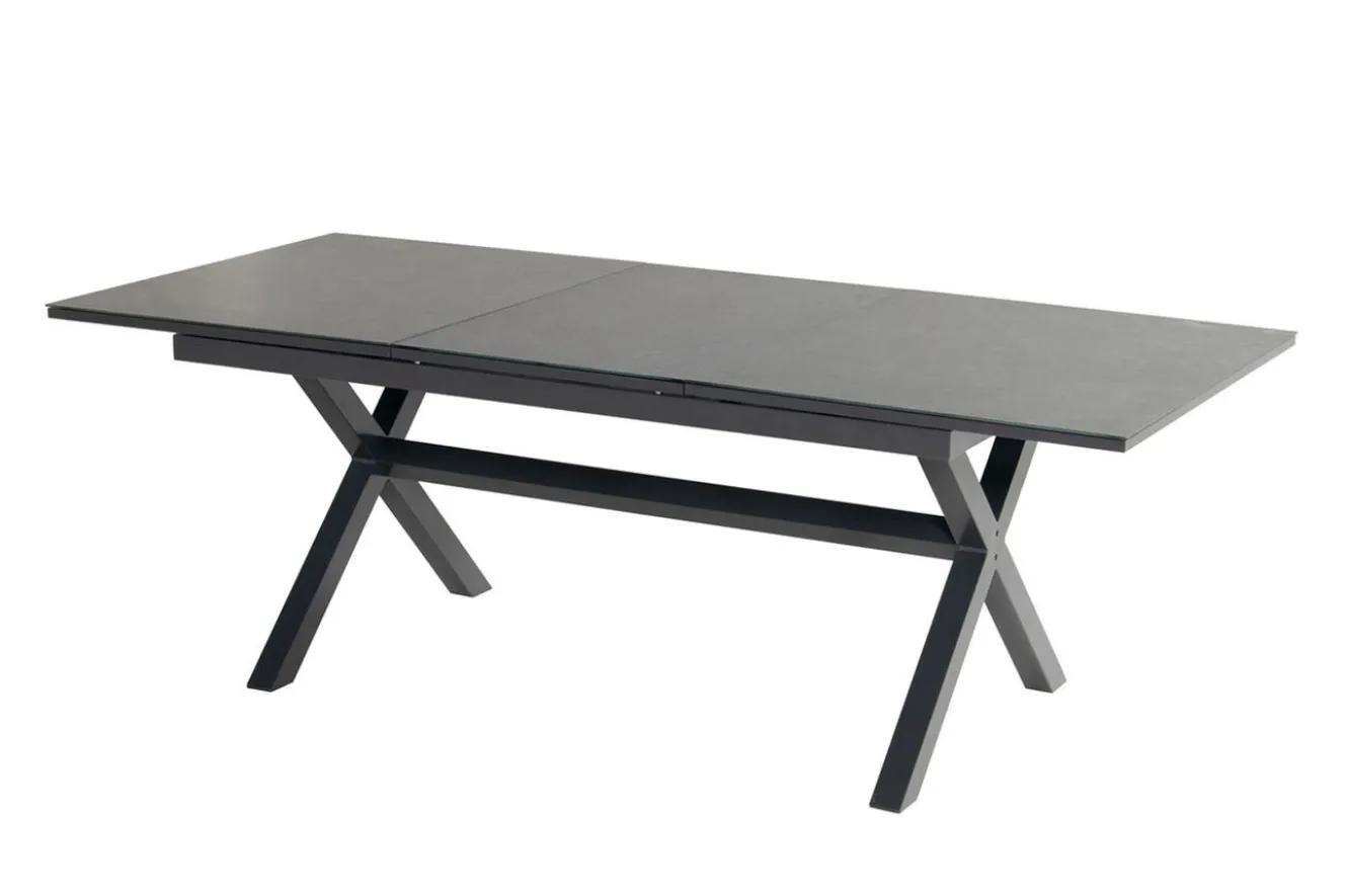 HARTMAN Xanadu / Aruba Garten-Essgruppe, xerix/natur, Alu/Teak/Glaskeramik, 6 Klappstühle, 160/220x100cm, Teak Armlehnen