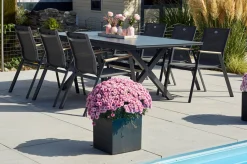 HARTMAN Xanadu / Aruba Garten-Essgruppe, xerix/natur, Alu/Teak/Glaskeramik, 6 Klappstühle, 160/220x100cm, Teak Armlehnen