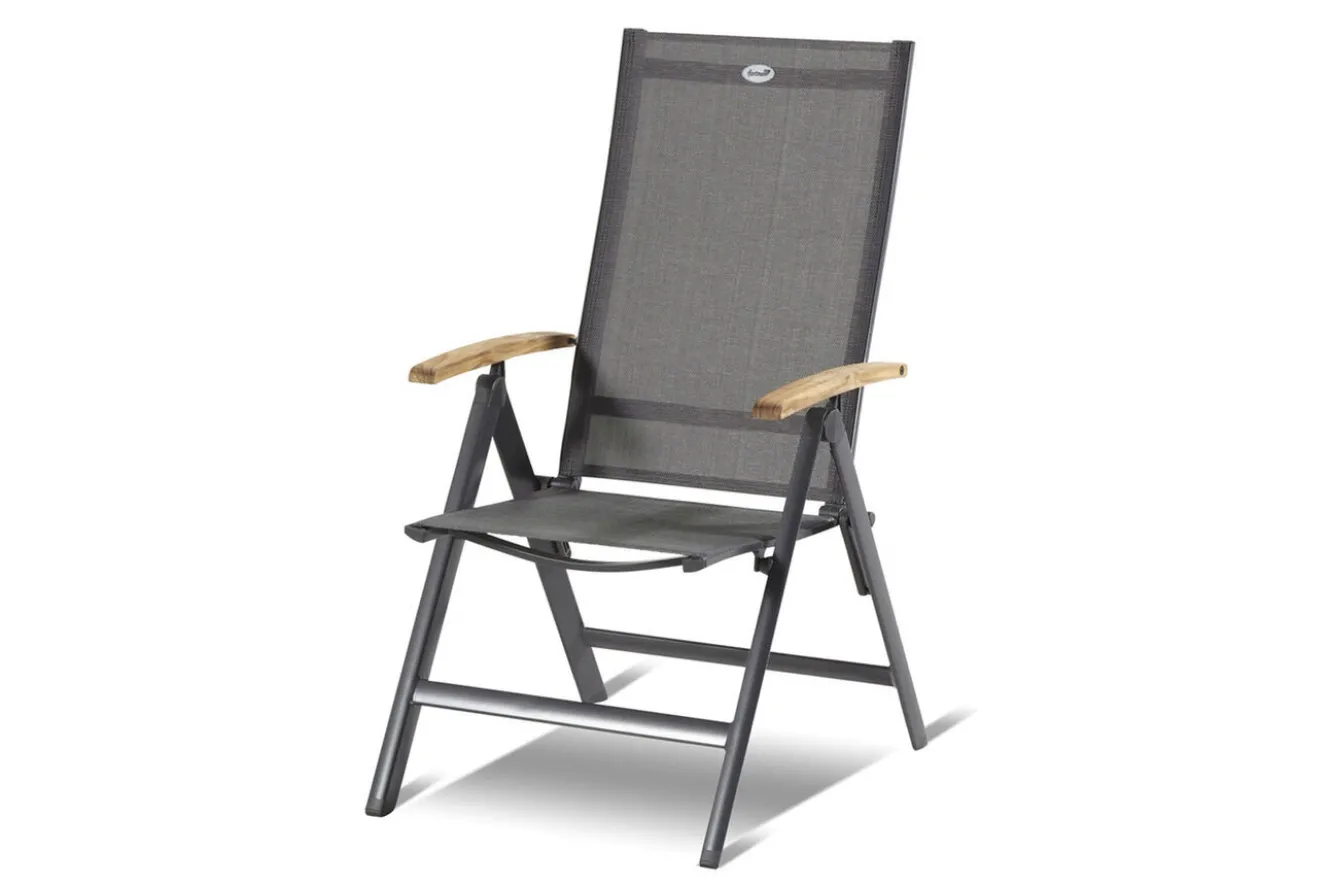 HARTMAN Xanadu / Aruba Garten-Essgruppe, xerix/natur, Alu/Teak/Glaskeramik, 6 Klappstühle, 160/220x100cm, Teak Armlehnen